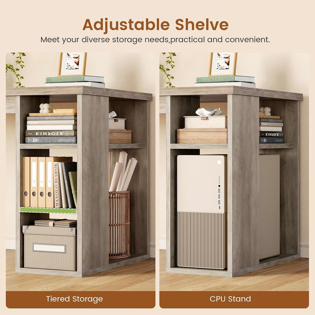 SEDETA 55.1' Executive Computer Desk with 3 Drawers, Farmhouse Office Desk with File Drawer & Storage Shelves, Executive Desk with Power Outlet for Home Office, Grey