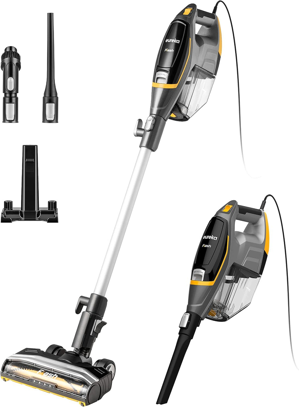 Eureka Flash Lightweight Stick Vacuum Cleaner, 15KPa Powerful Suction, 2 in 1 Corded Handheld Vac for Hard Floor and Carpet, Black
