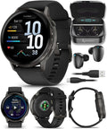 Garmin Venu 4 45mm AMOLED Advanced Health & Fitness GPS Smartwatch, Bright & Colorful Display, Built-in Flashlight, Up to 12 Days, Slate with Black Silicone Band w/Wearable4U Black Earbuds Bundle