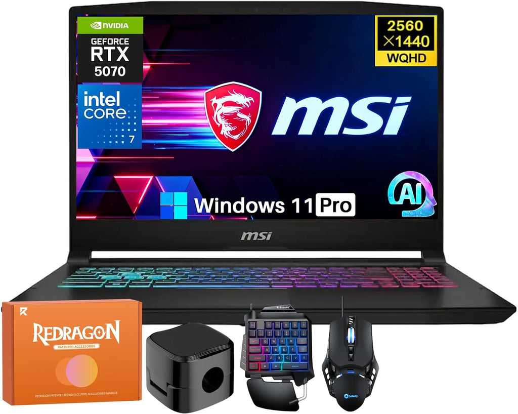 MSI Katana 15.6' QHD 165Hz QHD Gaming Laptop, 14th Gen Intel Core i7-14650HX (Up to 5.2GHz), NVIDIA GeForce RTX 5070 8GB GDDR7, 32 GB DDR5 RAM, 1 TB SSD, RGB KB, Copilot AI, Win 11 Pro, Accessories