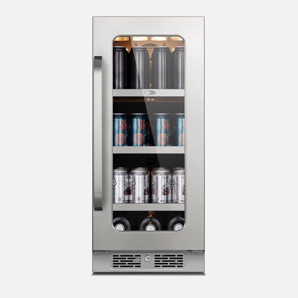 Whynter BSR-080SB 15 inch Built-ln 80 Cans Undercounter Stainless Steel Beverage Fridge with Reversible Door, Digital Control, Lock, and Carbon Filter