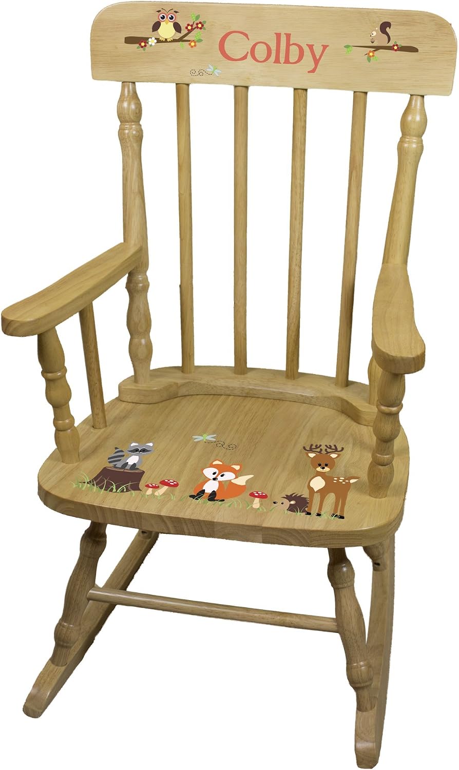 My Bambino Personalized Wooden Rocking Chair for Kids | Natural Childrens Rocking Chair (Woodland Animal) | Custom Name Toddler Chair | Baby Shower & Birthday Gift