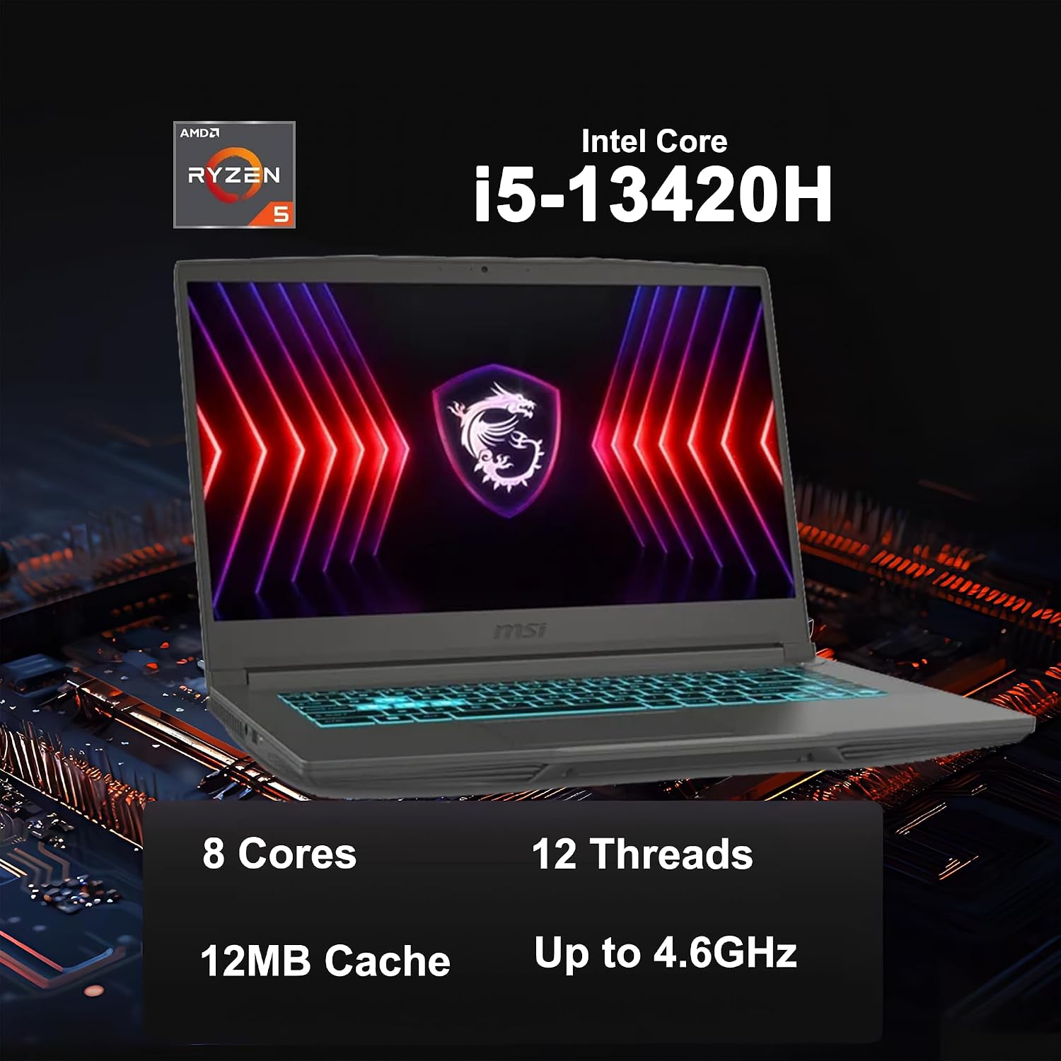msi Thin 15 Gaming Laptop 15.6' FHD IPS 144Hz Intel 8-core i5-13420H (>i7-12650H) 16GB DDR4 1TB SSD GeForce RTX 4060 Backlit USB-C Win11 w/ICP Hub