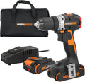 Worx Nitro 20V Cordless 1/2' Drill Driver With Brushless Motor - Compact & Lightweight Set Only 6' and 3 lbs. - Power Share Compatible WX130L - Batteries & Charger Included, Black
