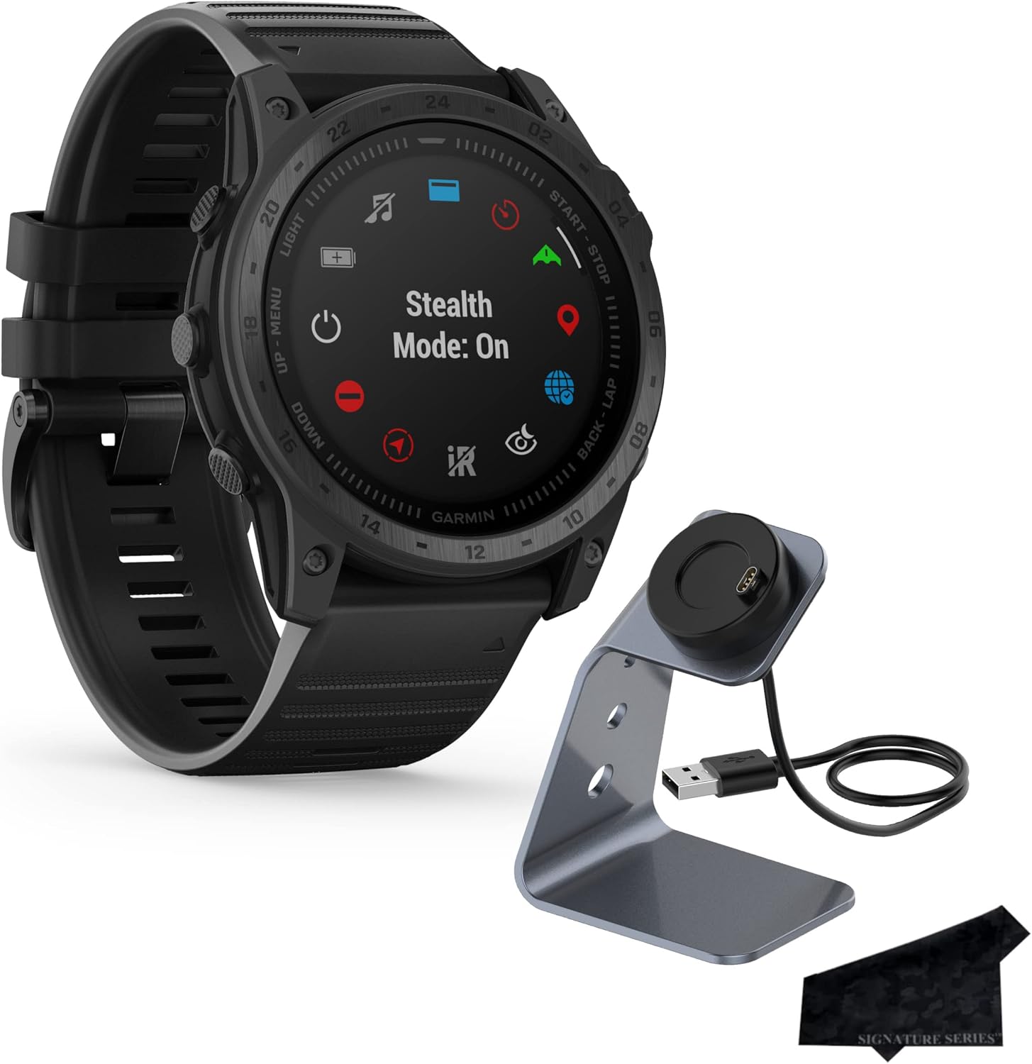 Garmin tactix 7 Standard Edition Rugged Tactical GPS Touchscreen Smartwatch | Black/Silicone Band, Sapphire Lens, Military Standard, Up to 28 Day Battery Life with Signature Series Charger Bundle