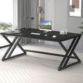 LVB 70.8' Black Computer Desk, Large Industrial Pc Study Home Office Desk, Long Modern Wood Gaming Work Writing Desk for 2 Person, Farmhouse Double Workstation Executive Desk with Storage in Bedroom