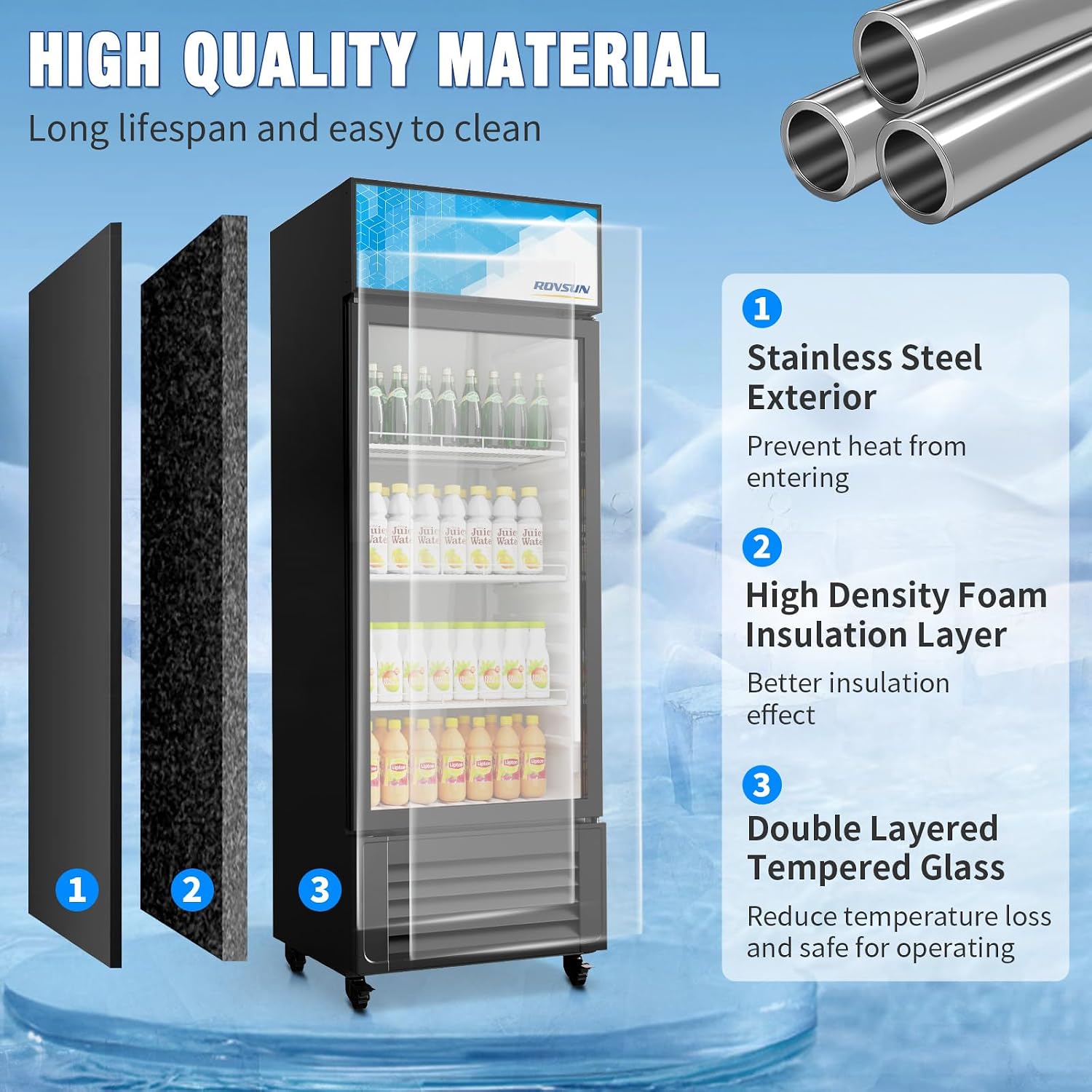 ROVSUN 10 Cu.Ft Commercial Refrigerator Display Refrigerator ETL NSF Certified, Slim Commercial Beverage Cooler Glass Door Merchandiser Drink Fridge w/Adjustable Shelves LED Light for Bar Restaurant