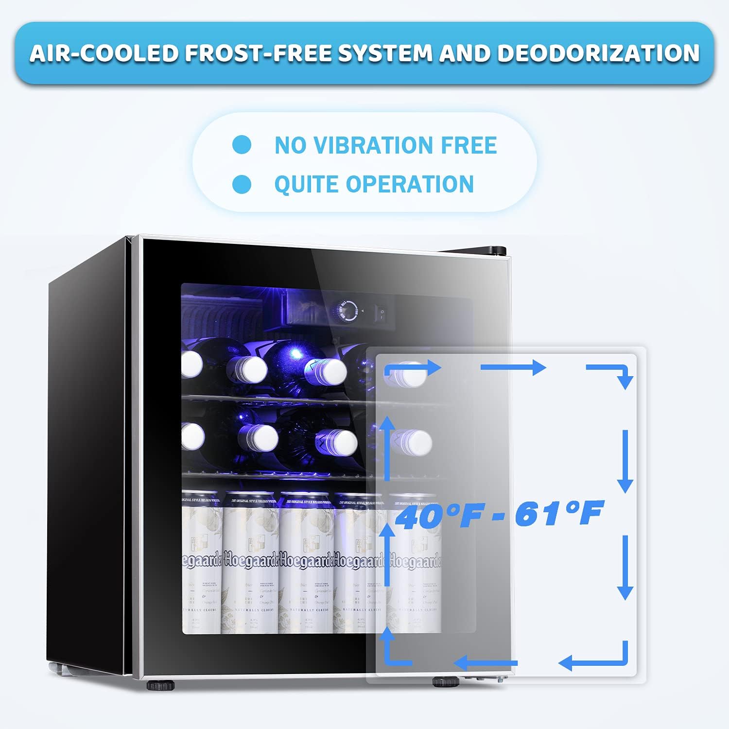 Antarctic Star Mini Fridge Cooler - 60 Can Beverage Refrigerator Glass Door for Beer Soda Wine – Glass Door Small Drink Dispenser Clear Front Removable for Home, Office Bar (1.6cu.ft)