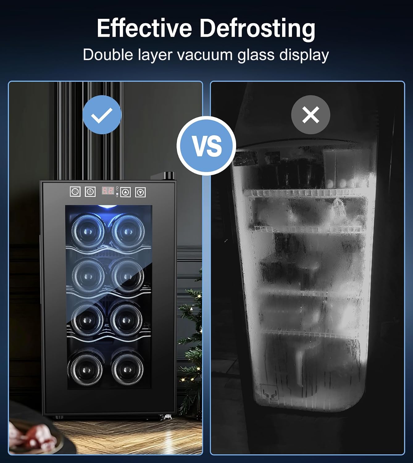 8 Bottle Thermoelectric Wine Fridge, Mini Wine Cooler Refrigerator with LED Touchscreen & Low-E Glass Door, No Vibration Frost-Free Quiet, Countertop/Freestanding, Safety Lock