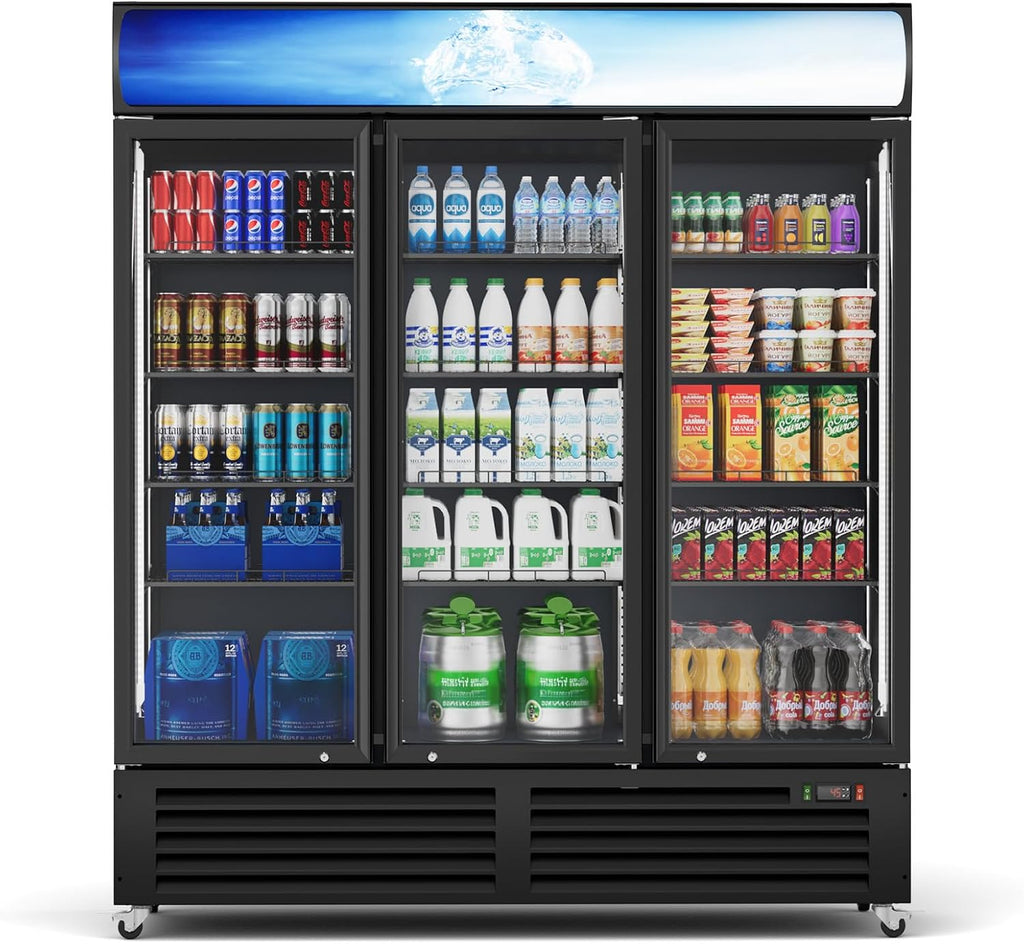 Commercial Beverage Refrigerator 56 Cu Ft, Commercial Display Fridge with Glass Door, Upright Merchandiser Refrigerator Cooler with Front LED Light for Stores, Restaurant, Office