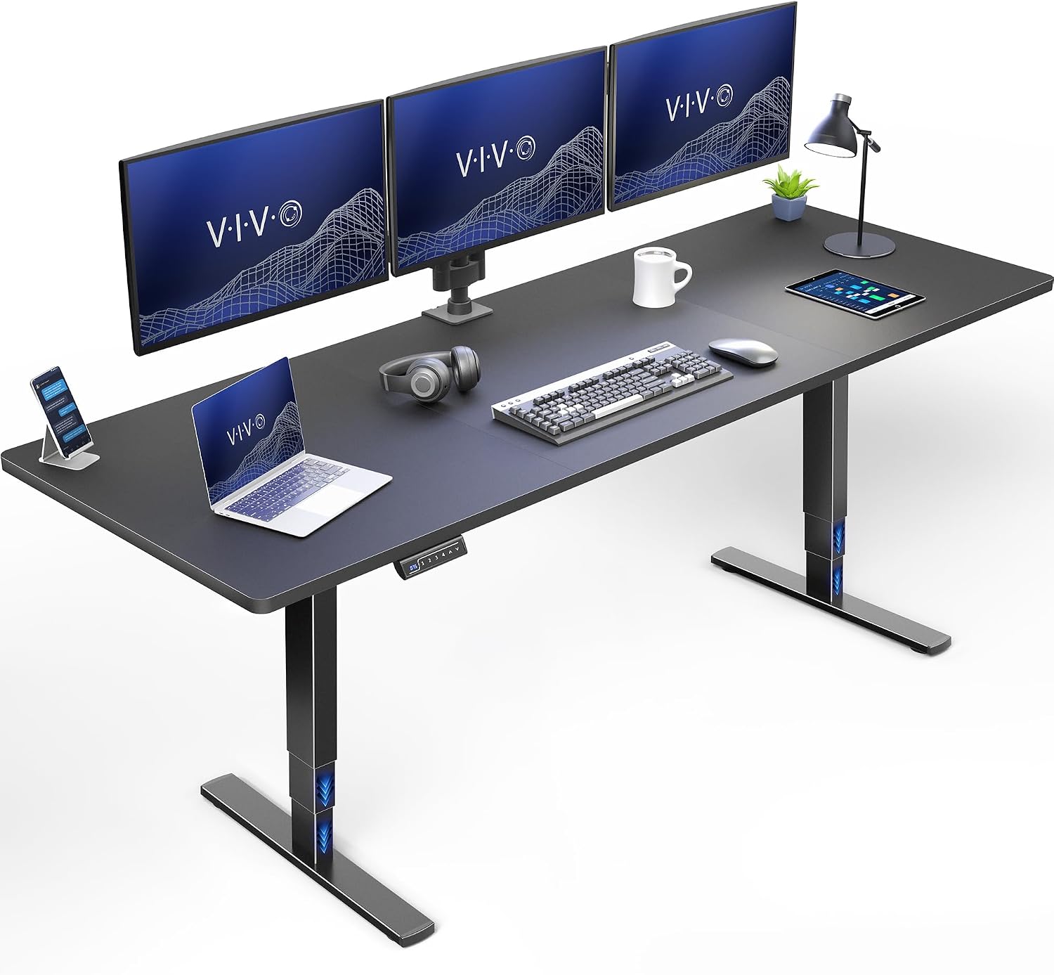 VIVO Electric 83 x 30 in Standing Desk, Touch Screen Adjustment, 220 lb Frame Support, 2E Series, Black Top Black Frame, DESK-KIT-2E84B