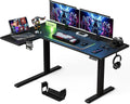 Muvai 59 Inch L Shaped Standing Desk Adjustable Height with Cable Management Tray,Gaming Electric Corner Standing Desk, Sit Stand Computer Table with Reversiable Splice Board, Black Carbon