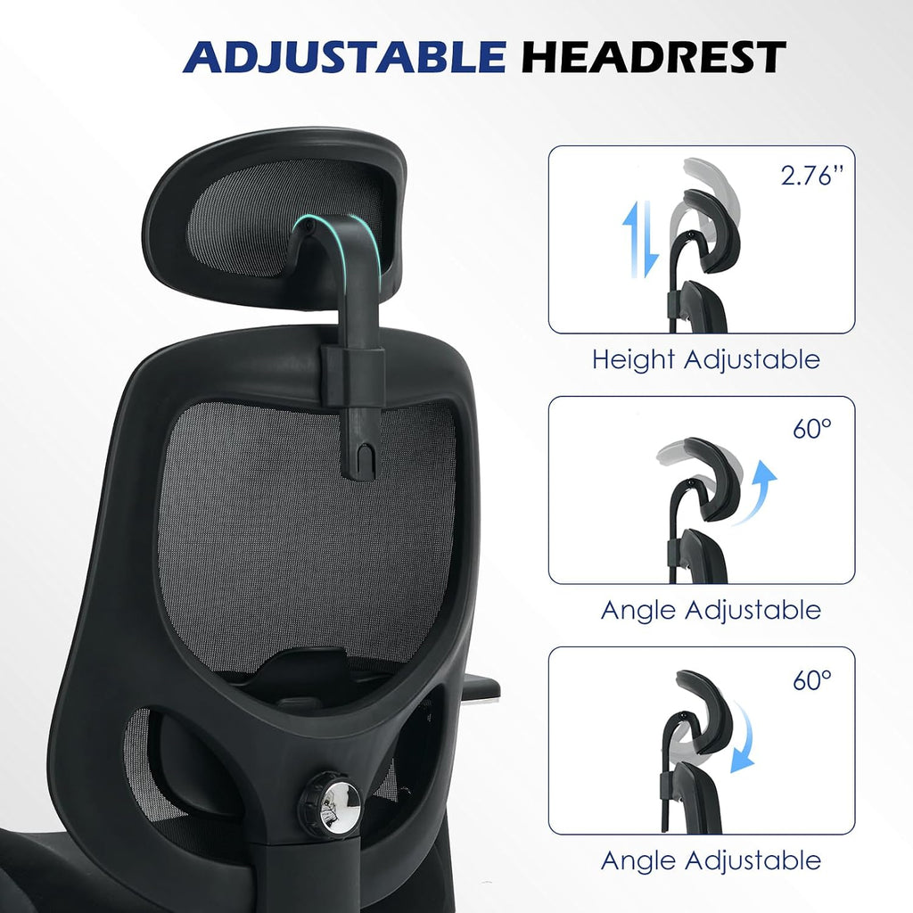BOSMILLER 700lbs Big and Tall Office Chair with Wide Thick Seat Cushion for Sitting All Day,Ergonomic Mesh Desk Chair with Adjustable Lumbar Support and Headrest for Heavy People,4D Armrests