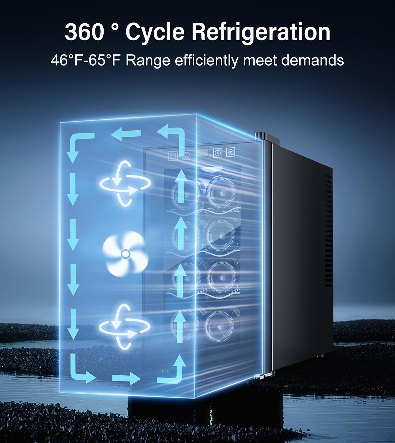 8 Bottle Thermoelectric Wine Fridge, Mini Wine Cooler Refrigerator with LED Touchscreen & Low-E Glass Door, No Vibration Frost-Free Quiet, Countertop/Freestanding, Safety Lock