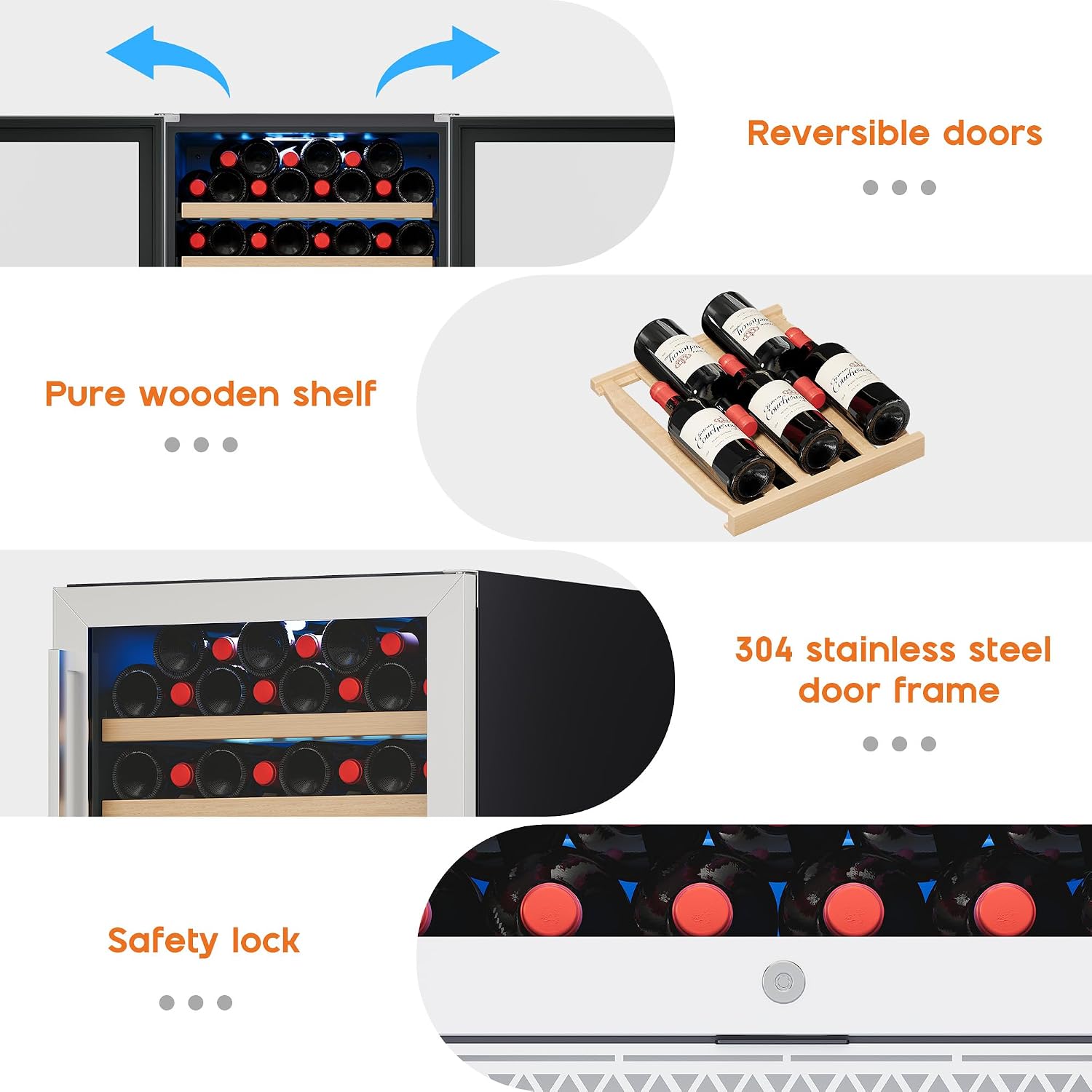 Albott 24 Inch Wine Fridge, Dual Zone 49 Bottle Wine Cooler 41–68℉ with Digital Temperature Control, Reversible Double-Layer Glass Door, Built-in or Freestanding Design for Home and Bar