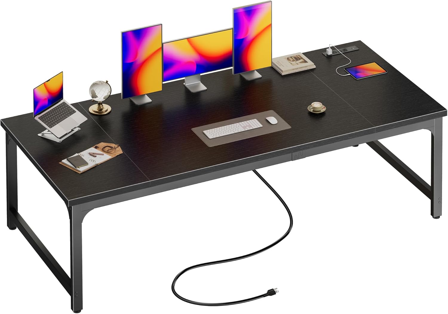 Huuger 71 x 31.5 Inch Desk with Power Outlets & USB-C, 0.95 Inch Thicker Desktop, Robust Metal Tubes, Deep Computer Desk, Heavy Duty Office Desk, Work Desk for Home Office, Black