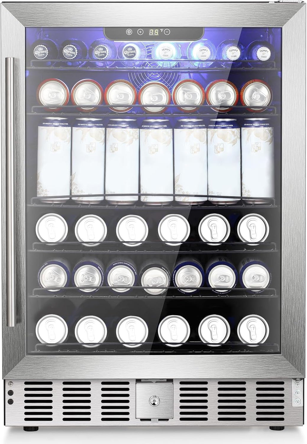 COWSAR 24 Inch Wine Cooler, 46 Bottles Commercial Wine Fridge, Tall Freestanding/Built-in Beverage Refrigerator Drink Fridge with Dual-Layer Digital Temp Control Glass Door, Removable Wooden Shelves