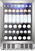 COWSAR 24 Inch Wine Cooler, 46 Bottles Commercial Wine Fridge, Tall Freestanding/Built-in Beverage Refrigerator Drink Fridge with Dual-Layer Digital Temp Control Glass Door, Removable Wooden Shelves