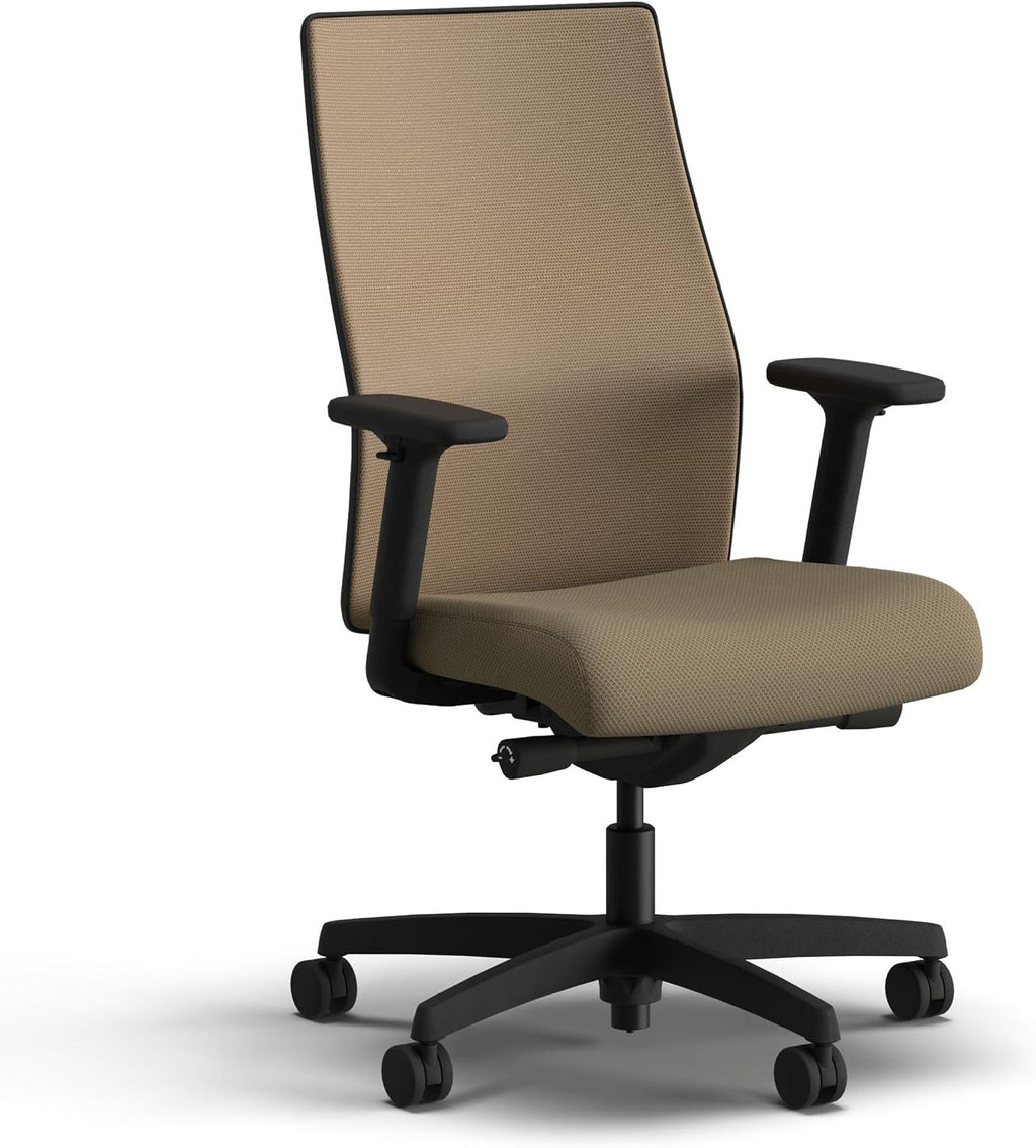 HON Ignition 2.0 Mid‑Back Ergonomic Office Chair, Mesh Task Seating with Lumbar Support, Advanced Synchro‑Tilt, Height and Width Adjustable Arms, Black Frame, Quicksand