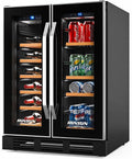 ROVSUN 24''W Dual Zone Wine Fridge with Compressor, 34 Bottle Built-in Wine Cooler Refrigerator with Touch Panel Control and 2 Glass Door, Wine Cellar for Red, White Champagne or Sparkling, 37-64°F