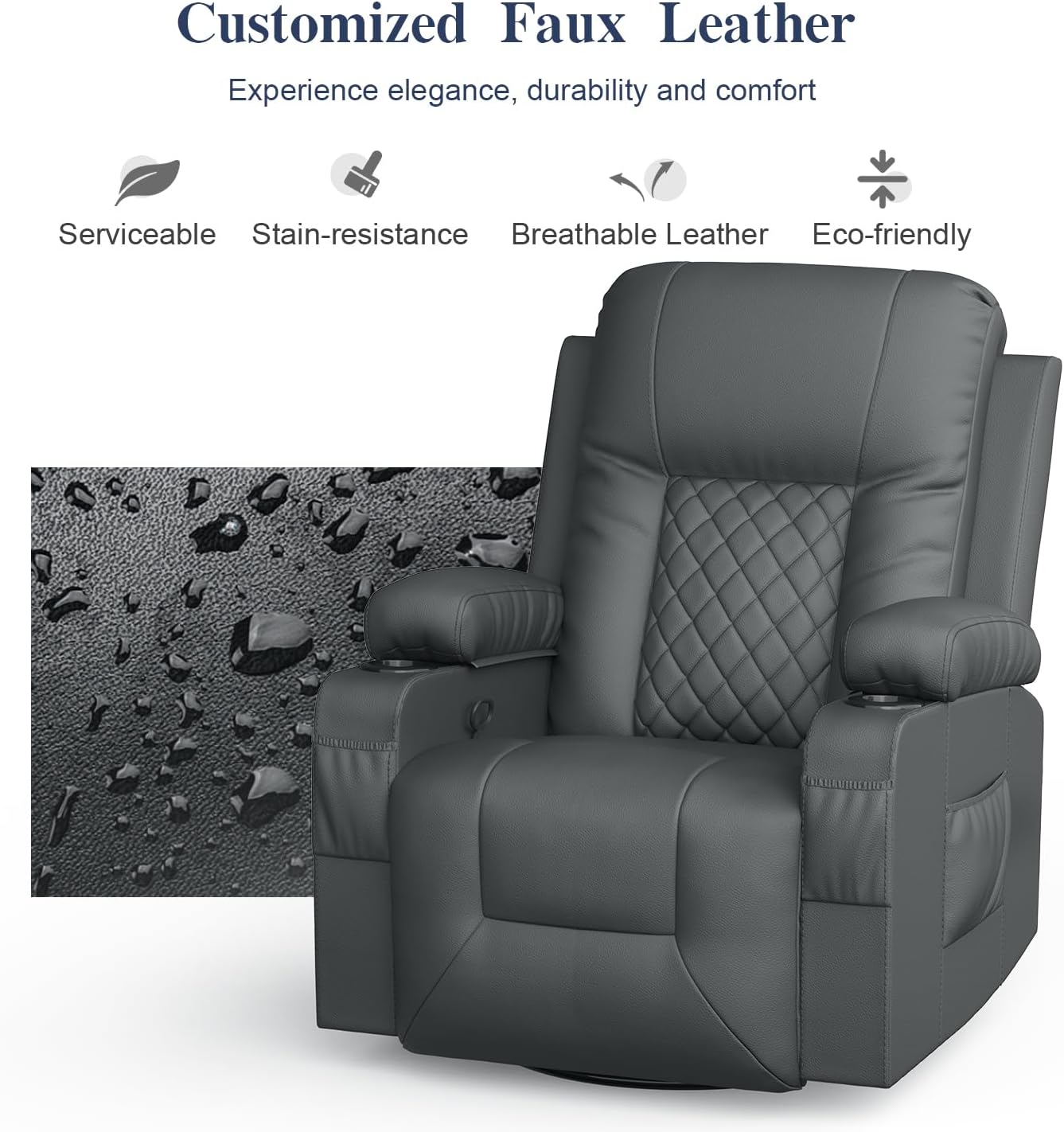FURNIMAT Recliner Chairs for Adults, Massage Rocker with Heated Modern Ergonomic Lounge 360 Degree Swivel Single Sofa Seat Living Room Lounge Recliners Gray