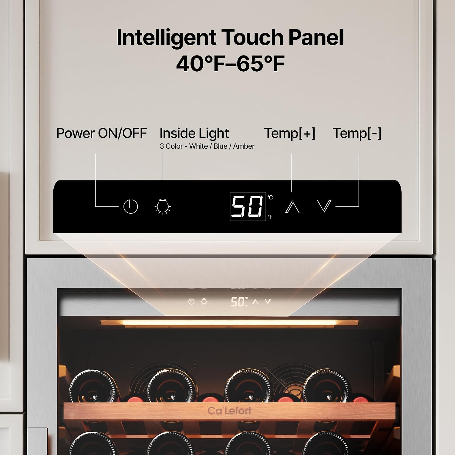 Ca'Lefort 90 Bottle Wine Fridge - 24 Inch 40-65°F Wine Cooler with Glass Door & Bottom Drawer, 10 Adjustable Shelves & 3 LED Lights, Energy Star Certified Built-in/Freestanding for Home/Bar/Kitchen