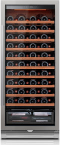 Ca'Lefort 90 Bottle Wine Fridge - 24 Inch 40-65°F Wine Cooler with Glass Door & Bottom Drawer, 10 Adjustable Shelves & 3 LED Lights, Energy Star Certified Built-in/Freestanding for Home/Bar/Kitchen