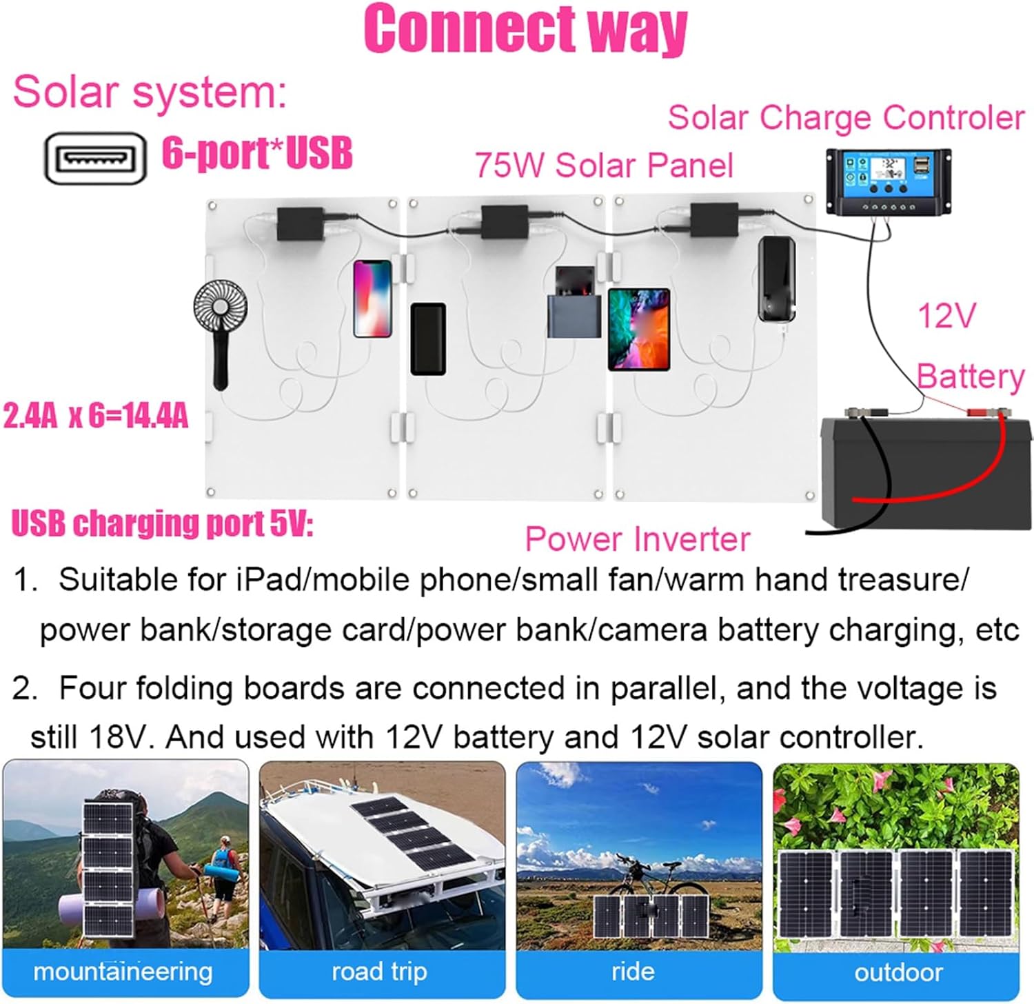 3000W Solar Power System Kit with 75W Folding Solar Panel, 12V to 220V Inverter, 50A Controller, Portable Solar Generator for Home and Outdoor Use (Yellow)