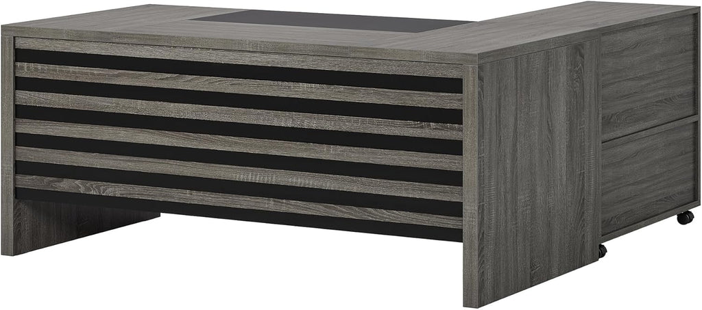Tribesigns 62.2' Executive Desk with Mobile File Cabinet, L-Shaped Office Desk with Storage Shelves, Large Computer Table Business Workstation Set for Home Office, Grey