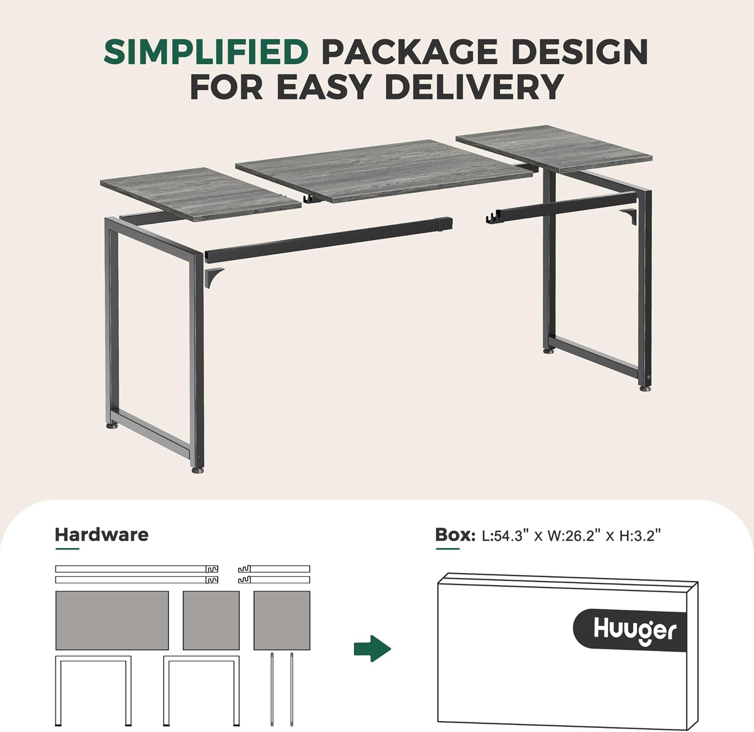 Huuger Computer Desk, 70 Inch Office Desk, Gaming Desk with Storage, Writing Desk Work Desk for Home Office, Study, Long Simple Desk, Large Legroom, Metal Frame, Grey
