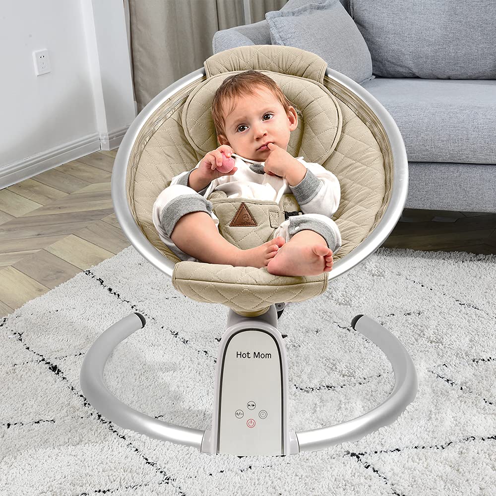 Hot Mom Upgrade Cotton Electric Baby Bouncer for Infant,Bluetooth Baby Swing Enabled Automatic, Baby Rocker Inset Music Speaker, Baby Chair Intelligent Timing & LED Touch Screen (Green)