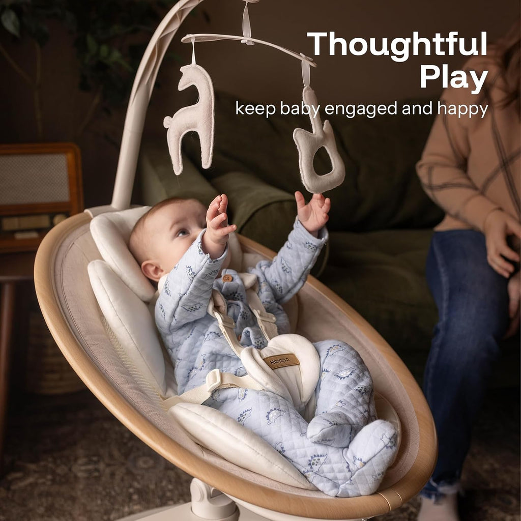 HARPPA Weddell Signature Electric Baby Swings for Infants and Newborns, Eye-Level Baby Swing 5 Speeds and Remote Control 10 Built-in Melodies, 2 Seat Positions & 180° Rotation for Indoor Use,Warm Sand