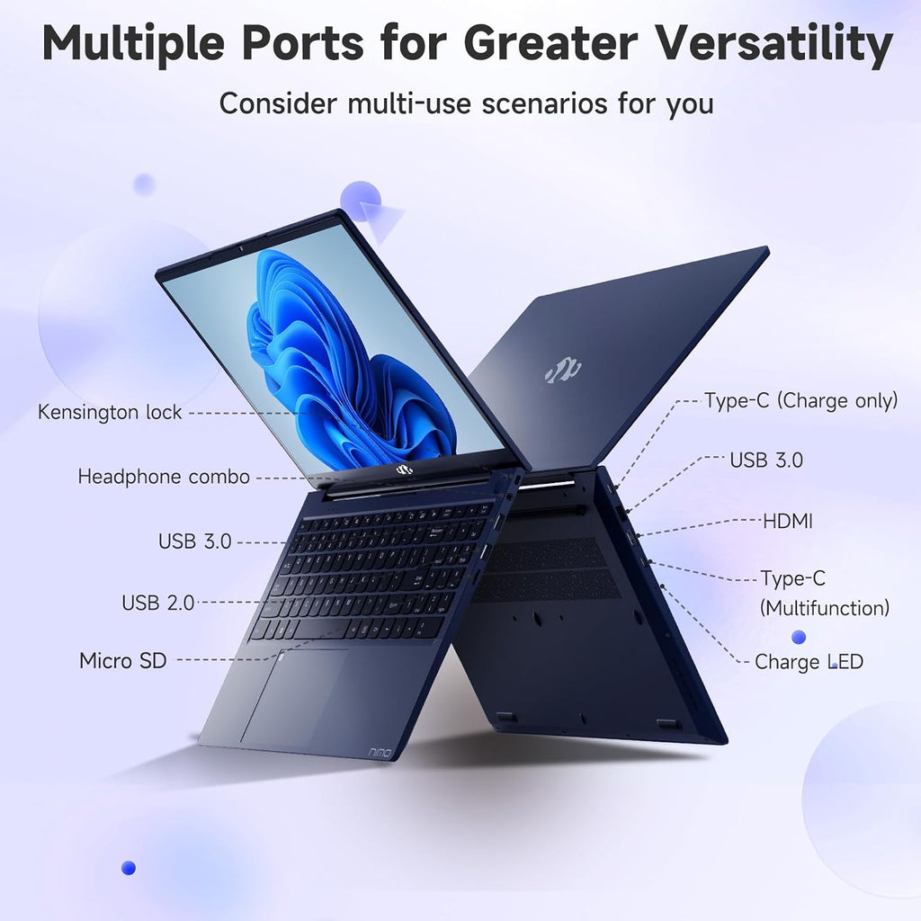 NIMO 15.6' FHD Laptop, Intel 6 Core i3-1215U Processor Up to 4.4 GHz (Beats R5 7520U) 8GB RAM 128GB SSD Computer with 65W Type-C 180° Viewing Wi-Fi 6 HDMI, Portable for School and Work