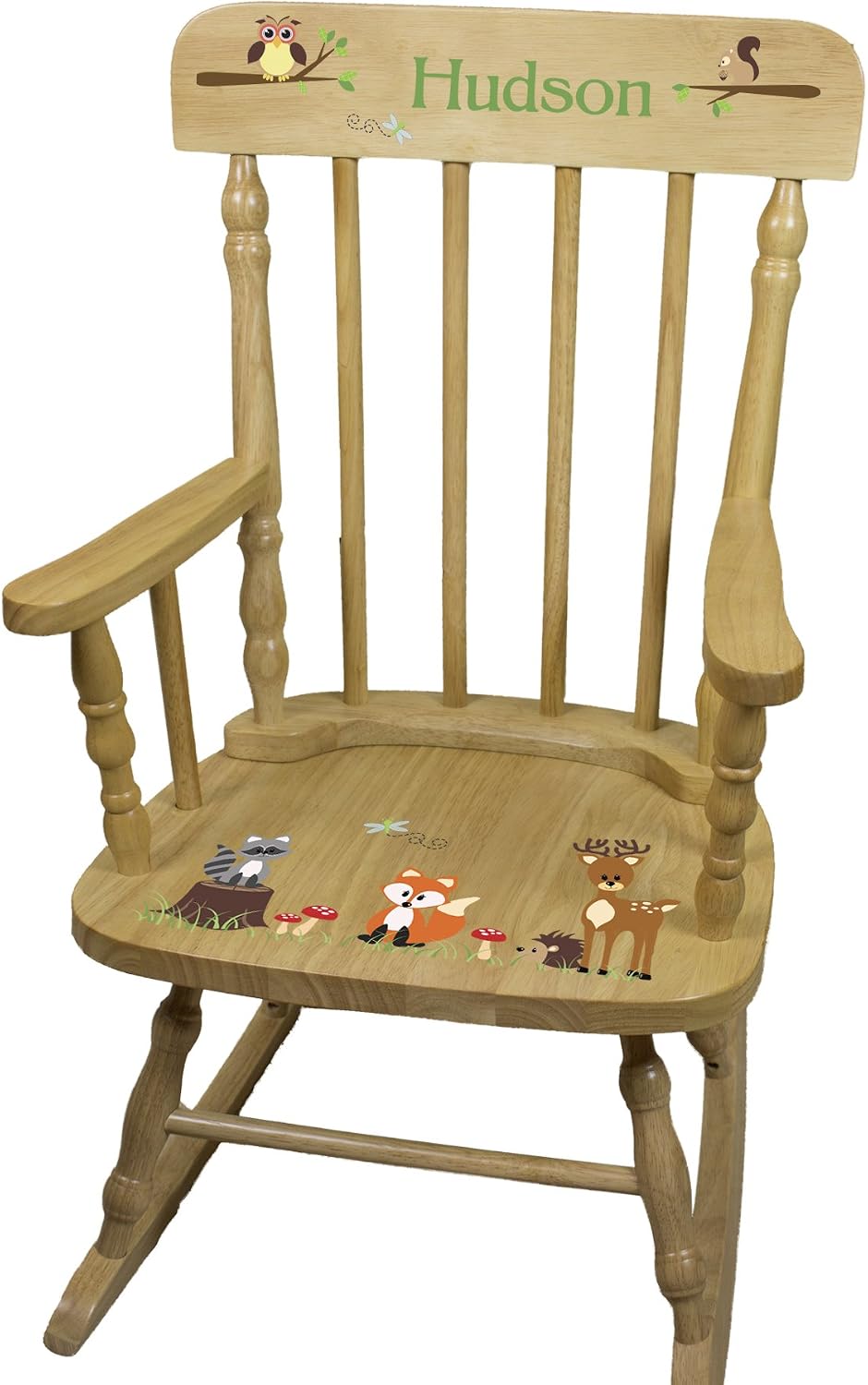 My Bambino Personalized Wooden Rocking Chair for Kids | Natural Childrens Rocking Chair (Woodland Animal) | Custom Name Toddler Chair | Baby Shower & Birthday Gift