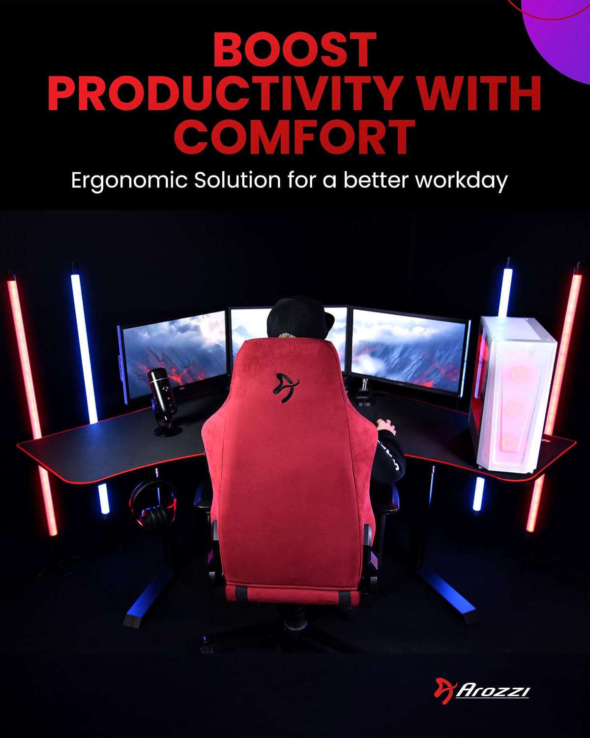 Arozzi Arena Angelo L Shaped GamingDesk, PC GamingDesk L Shape, Height Adjustable L Shaped Standing Desk for Home Office, with Full Coverage Mouse Pad (Black)