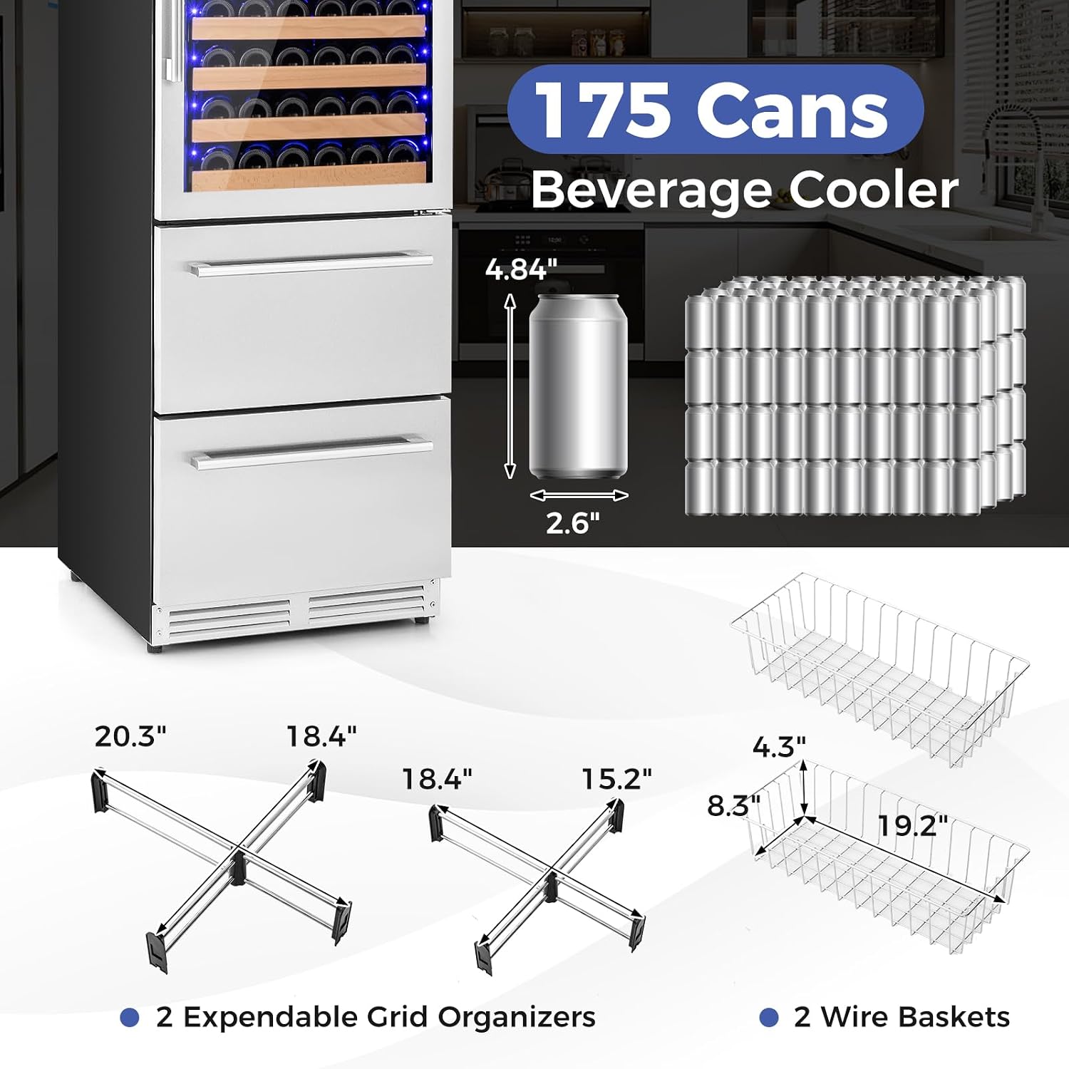 COSTWAY 24 Inch Wine and Beverage Refrigerator, Dual Zone Beverage Cooler with Independent Temperature Control, 108 Bottles and 175 Cans, Built-In or Freestanding Wine Cellar
