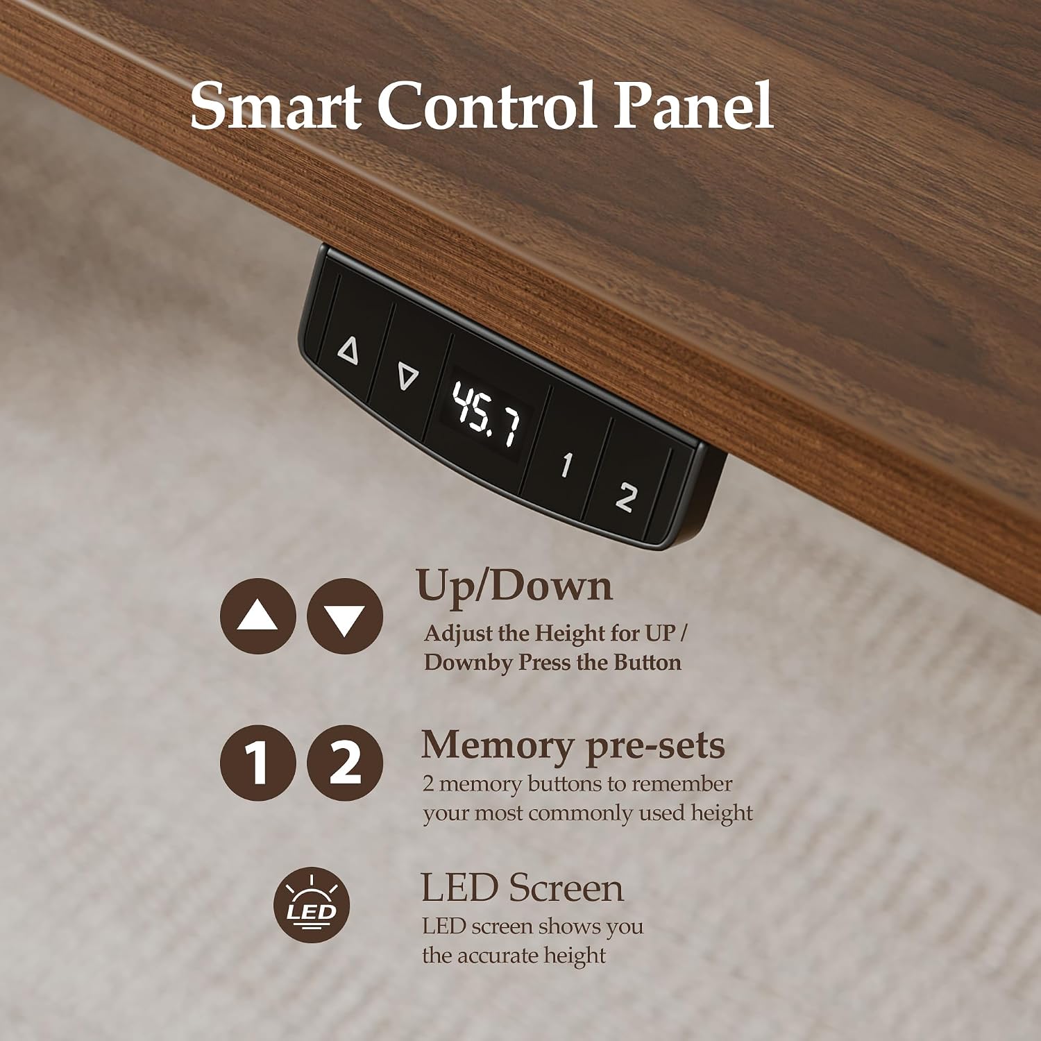 Klicelor 55 Inch Large Electric Standing Desk, Height Adjustable Office Desk, Sit Stand Up Computer Gaming Desk with Memory Preset, Two-Piece Desktop, Dark Walnut