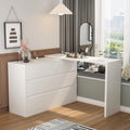 WOODTIME Home Office L-Shape Corner Computer Desk with 6 Drawers, Shape Adjustable Modern Wooden Study Writing Gaming Table Workstation, White