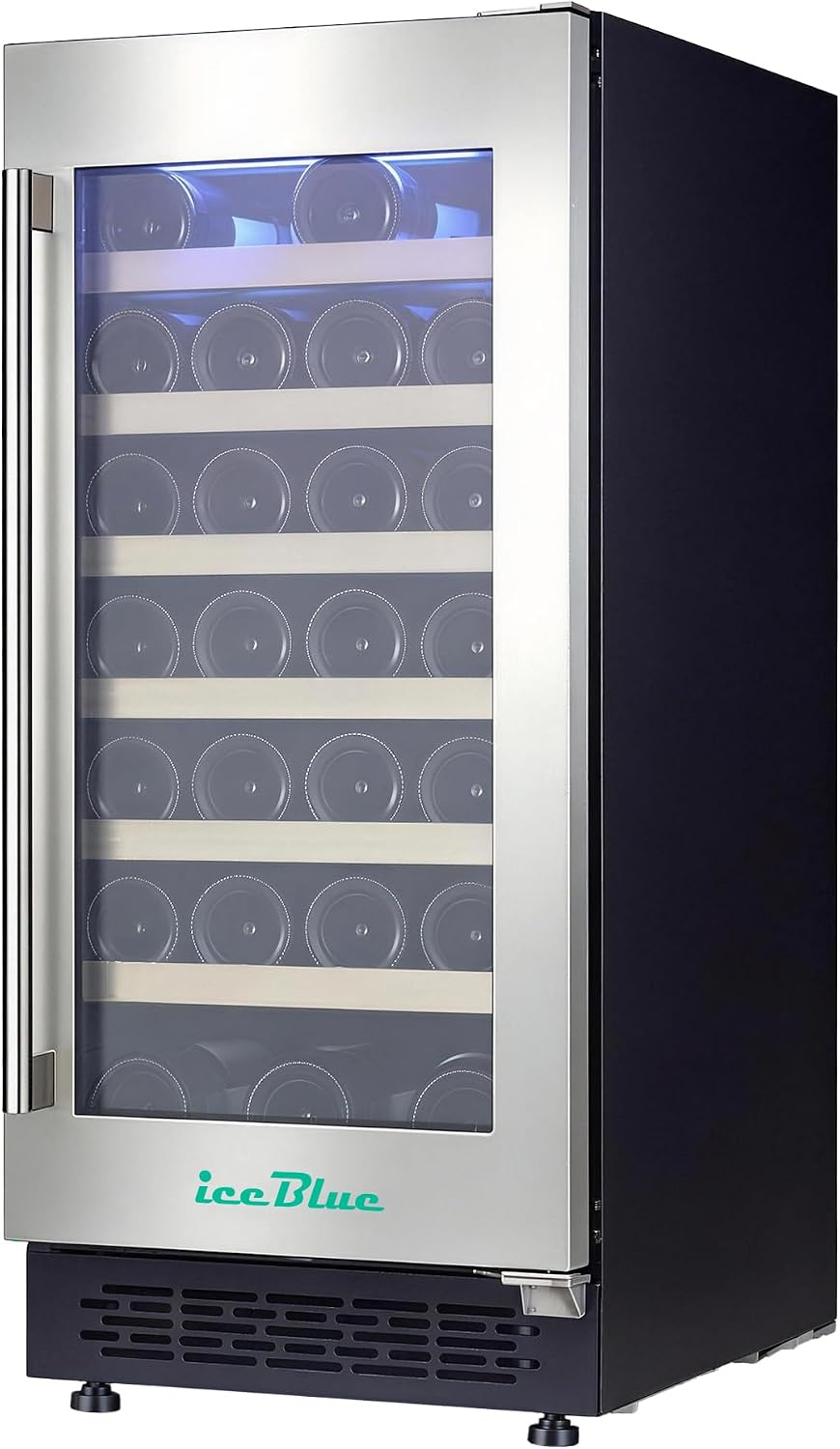 Iceblue Wine Fridge, 33 Bottles Wine Cooler Refrigerator, 41℉-72℉ Adjust Temperature Mini Fridge, Built-in Wine Refrigerator, Freestanding Beverage Refrigerator for Home, Office, Bar, Gift - Silver