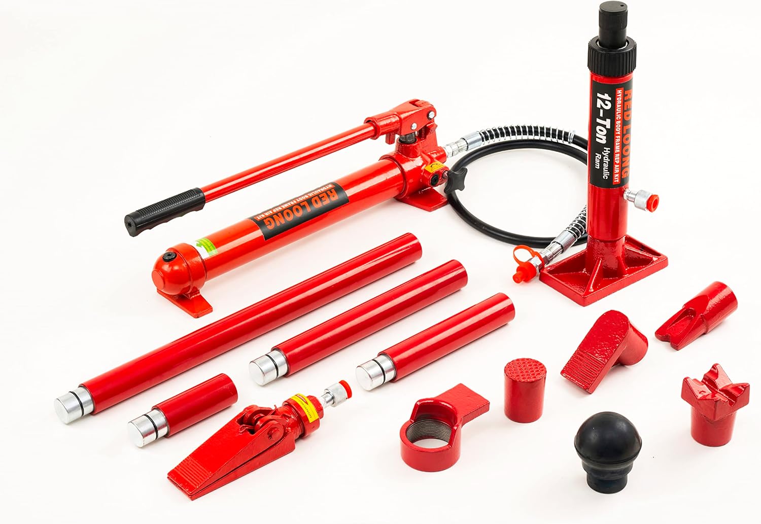 12 Ton Porta Power Hydraulic Jack Kit, Heavy Duty Hydraulic Ram & Pump Set, Auto Body Frame Repair Tool with Extension Tubes for Car, Truck & Garage