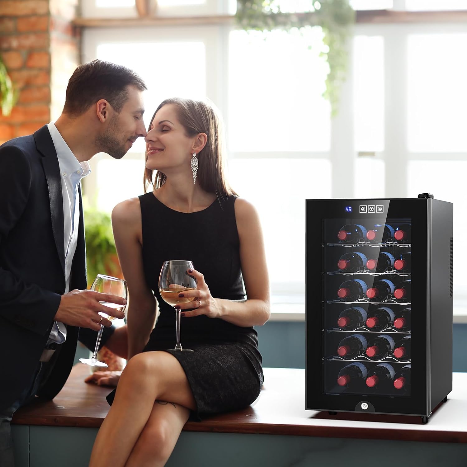 Mojgar 18 Bottle Wine Cooler, Freestanding Wine Fridge with 54-66℉ Digital Temperature Control, Countertop Wine Refrigerator for Wine Enthusiast, 48 L