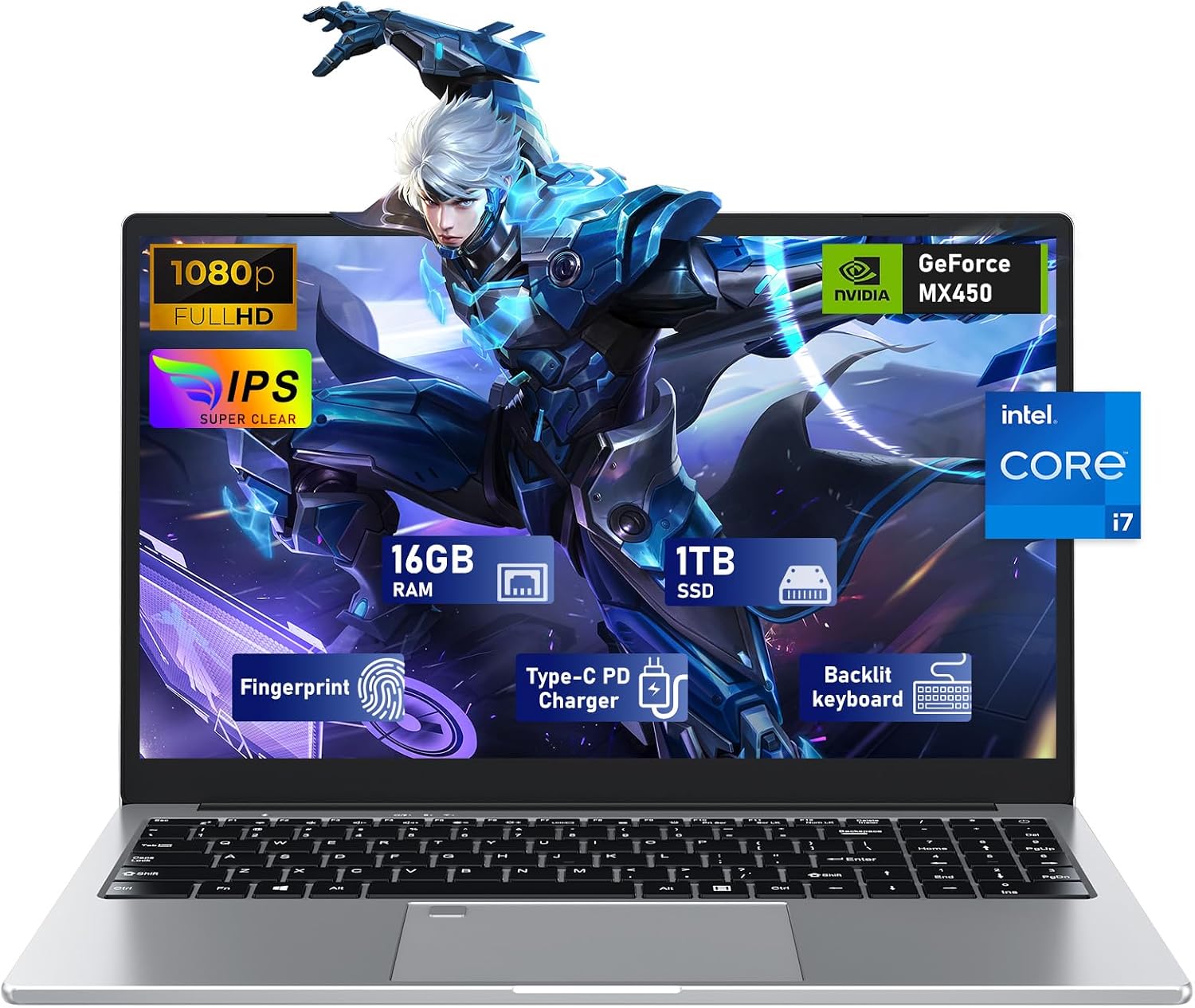 NAIKLULU Gaming Laptop Computer,15.6 Inch Laptop,i7-1195G7 4C/8T Processor(up to 5Ghz),MX450 Graphics,16GB RAM 1TB SSD,15.6'FHD 1920 * 1080 Display,WiFi 5,BT4.2,Backlit Keyboard