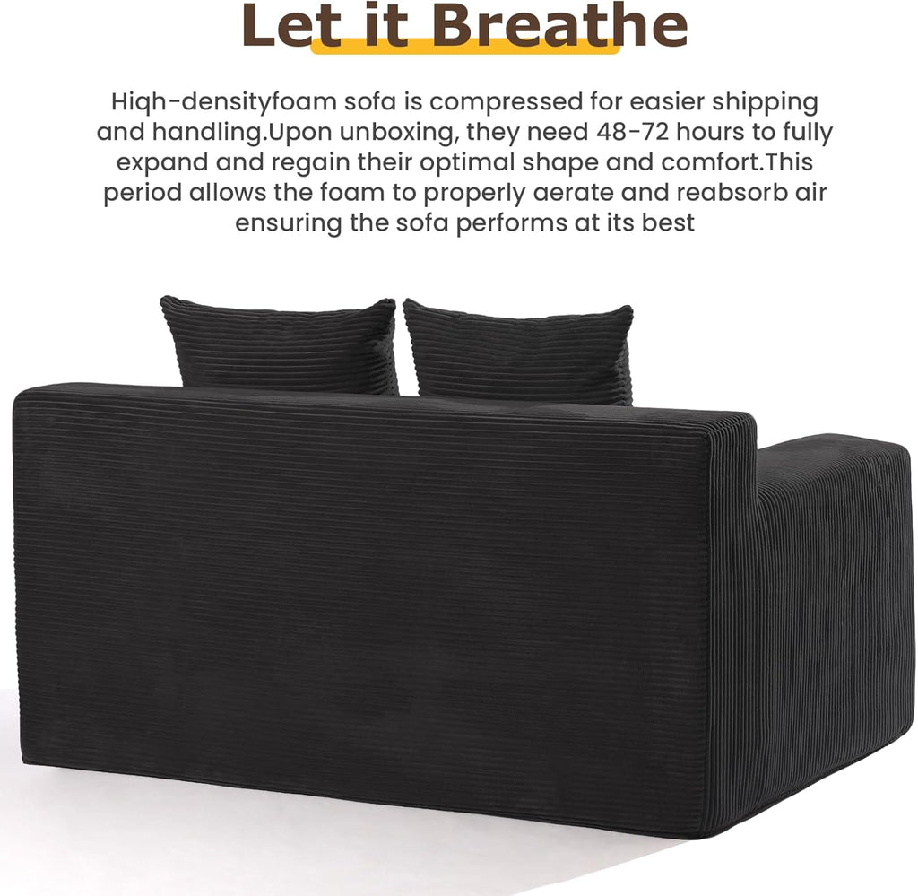 cidludto Convertible Sofa Bed, Boneless Loveseat Folding Couch Bed Foldable - 3 in 1 Small Ccouch & Futon Sofa Sleeper, Corduroy Pull Out Couch with 4 Pillows for Living Room, Black