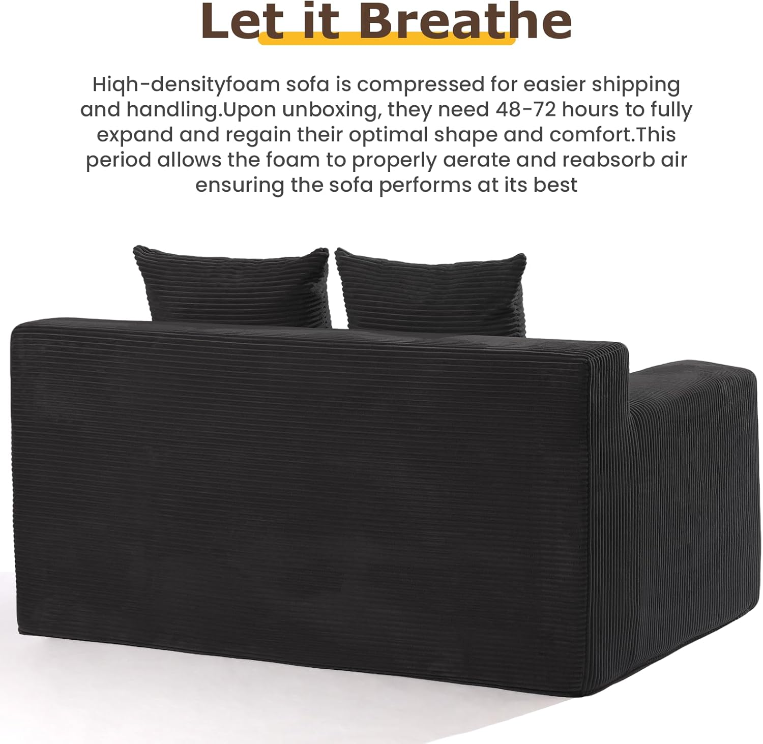 cidludto Convertible Sofa Bed, Boneless Loveseat Folding Couch Bed Foldable - 3 in 1 Small Ccouch & Futon Sofa Sleeper, Corduroy Pull Out Couch with 4 Pillows for Living Room, Black
