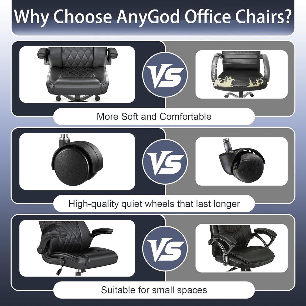 AnyGod Ergonomic Mid-Back Desk Chairs Comfy for Home Office with Flip-up Armrests, Lumbar Support, Adjustable Height and Swivel Rolling Wheels