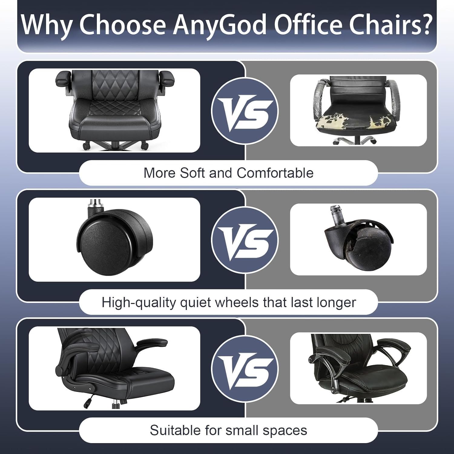 AnyGod Ergonomic Mid-Back Desk Chairs Comfy for Home Office with Flip-up Armrests, Lumbar Support, Adjustable Height and Swivel Rolling Wheels