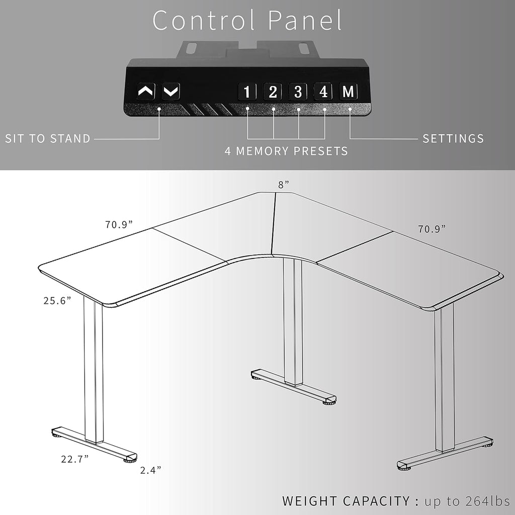 VIVO Electric Height Adjustable 71 x 71 inch Curved Corner Stand Up Desk, Dark Gray Table Top, White Frame, Memory Controller, L-Shaped Workstation, E3C Series, DESK-KIT-E3CWG