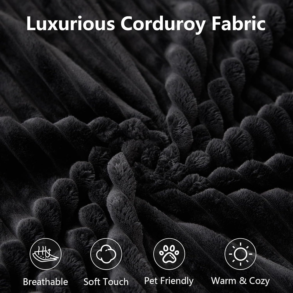 Sectional Cloud Couch for Living Room, Modern Modular Floor Deep-Seat Sofa, Upholstered L Shaped Sofas, Big Comfy Corduroy Couches Set for Living Room Bedroom, No Assembly Required, Black