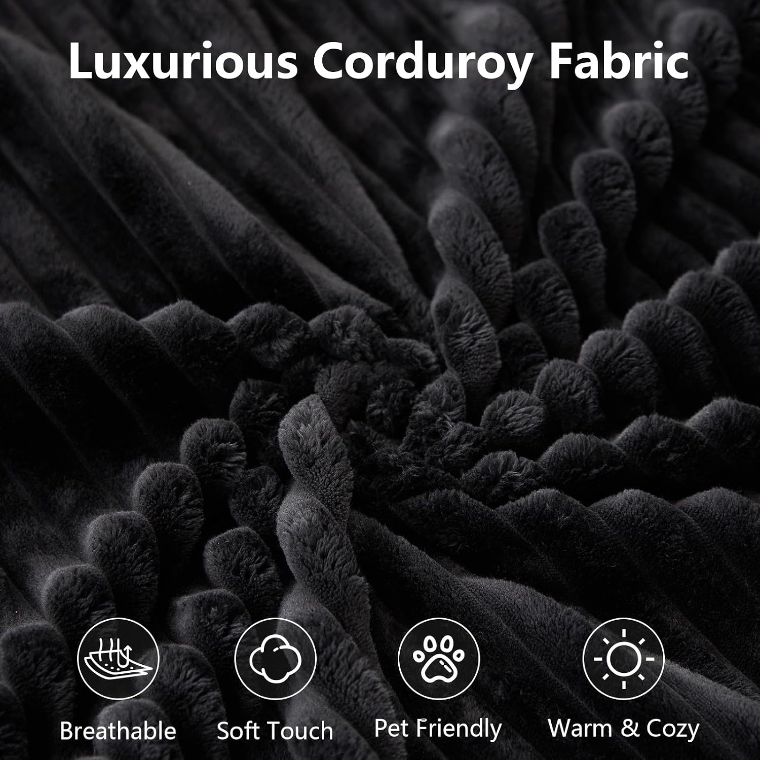 Sectional Cloud Couch for Living Room, Modern Modular Floor Deep-Seat Sofa, Upholstered L Shaped Sofas, Big Comfy Corduroy Couches Set for Living Room Bedroom, No Assembly Required, Black