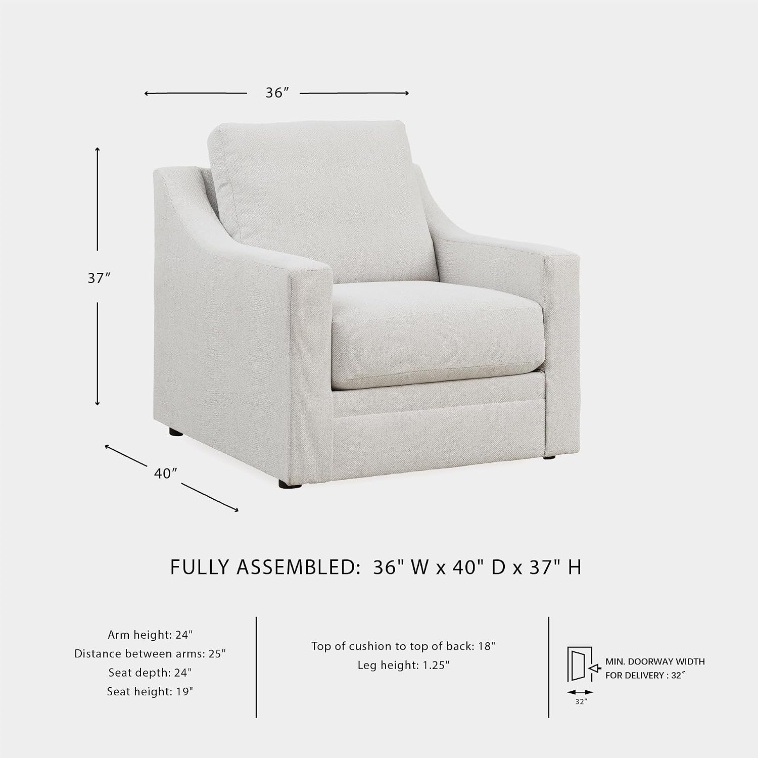 Signature Design by Ashley Maitelynn Contemporary Upholstered Chair with Non-Skid Legs, White